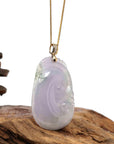 Baikalla Jewelry Jade Pendant Copy of Copy of Copy of Copy of Copy of 14k Yellow Gold Genuine Burmese Light Lavender Jadeite Happiness and Safety  (Fu & Pingan) Pendant Necklace