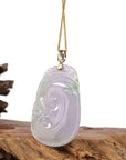 Baikalla Jewelry Jade Pendant Copy of Copy of Copy of Copy of Copy of 14k Yellow Gold Genuine Burmese Light Lavender Jadeite Happiness and Safety  (Fu & Pingan) Pendant Necklace