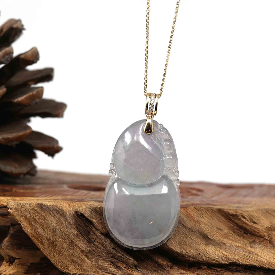 Baikalla Jewelry Jade Pendant Copy of 14K Yellow Gold Jadeite Jade Good Luck Hulu Bottle Gourd Necklace With Diamonds
