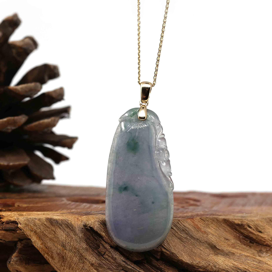 Baikalla Jewelry Jade Pendant Pendant Only Copy of Natural Ice Lavender Jadeite Jade Shou Tao ( Longevity Peach ) Necklace With 14k Yellow Gold Bail