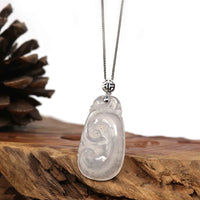 Baikalla Jewelry Jade Pendant Copy of Natural Ice White Jadeite Jade Ru Yi Necklace With 14k Yellow Gold VS1 Diamond Bail