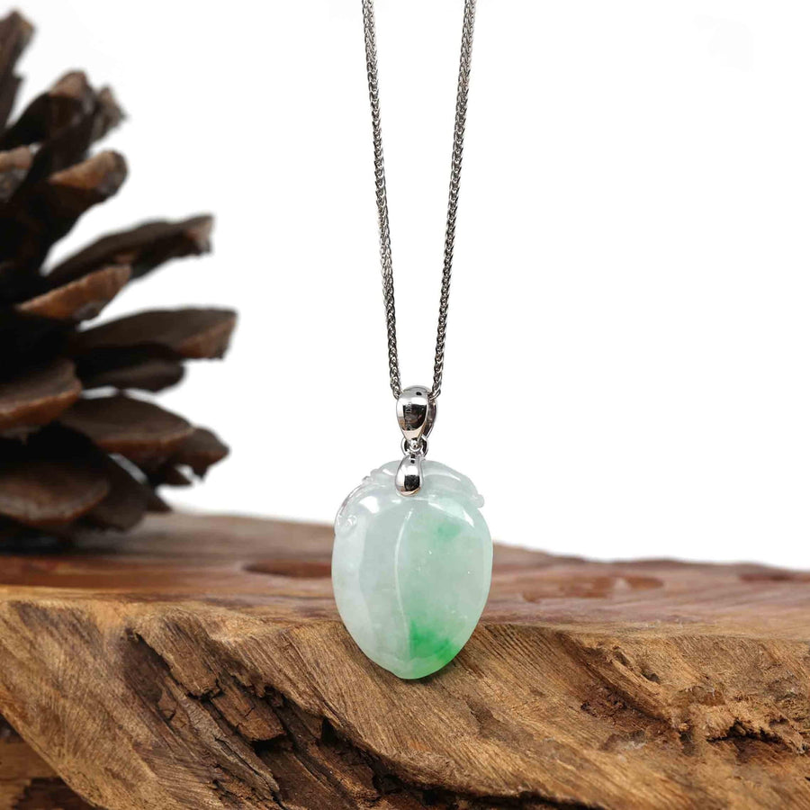 Baikalla Jewelry Jadeite Jade Buddha & Guanyin Copy of Natural Jadeite "Longevity Peach" ShouTao Necklace With 18k White Gold Diamond Bail