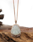 Baikalla Jewelry 18k Gold Jadeite Necklace Copy of Copy of Baikalla 18K Rose Gold Genuine Burmese Ice Jadeite Buddha Pendant with Diamonds High Jewelry