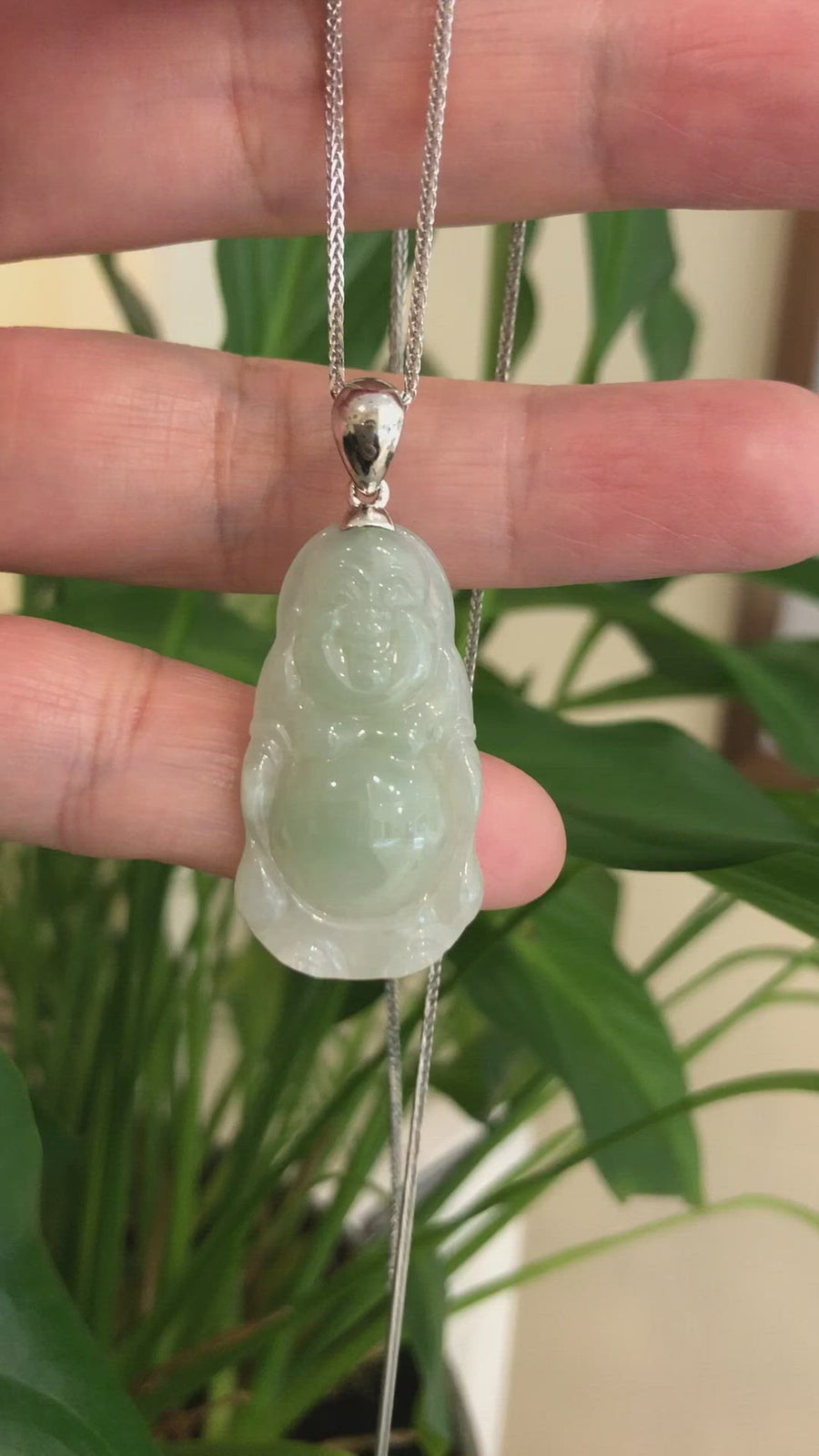 Baikalla™ "Laughing Buddha" Genuine Green Jadeite Jade Buddha Pendant Necklace With Strong Silver  Bail