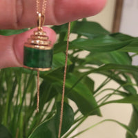 18K Rose Gold Genuine Jadeite Jade Prayer Wheel Flower Pendant with Diamonds