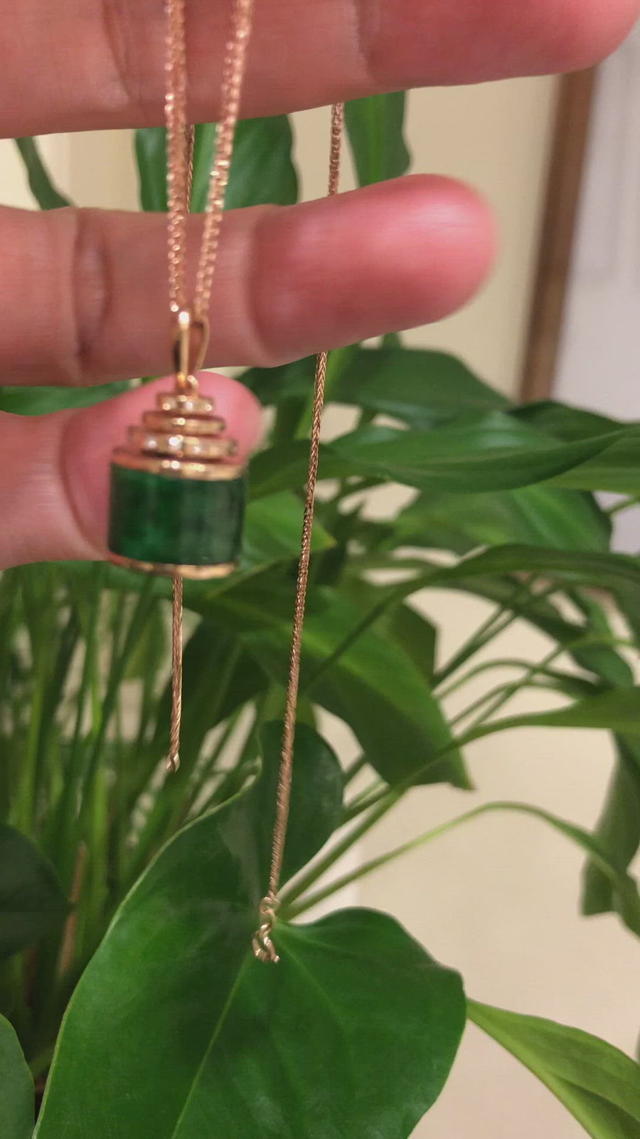 18K Rose Gold Genuine Jadeite Jade Prayer Wheel Flower Pendant with Diamonds