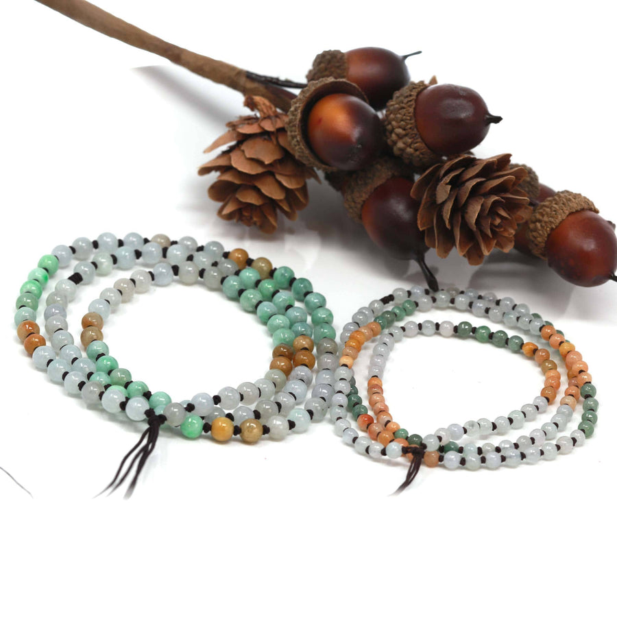 Baikalla Jewelry Baikalla "Multi Color Beads Necklace" Natural String Burmese Jadeite Jade Beads Necklace