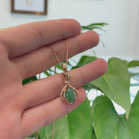 18K Rose Gold Oval Imperial Jadeite Jade Money Bag Necklace with Diamonds
