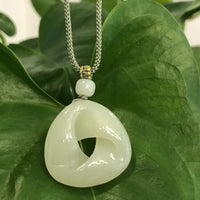 Genuine White Nephrite Jade Infinity Pendant Necklace