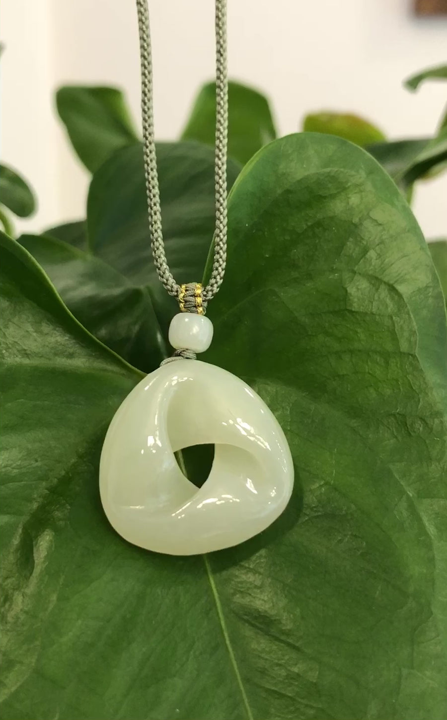 Genuine White Nephrite Jade Infinity Pendant Necklace