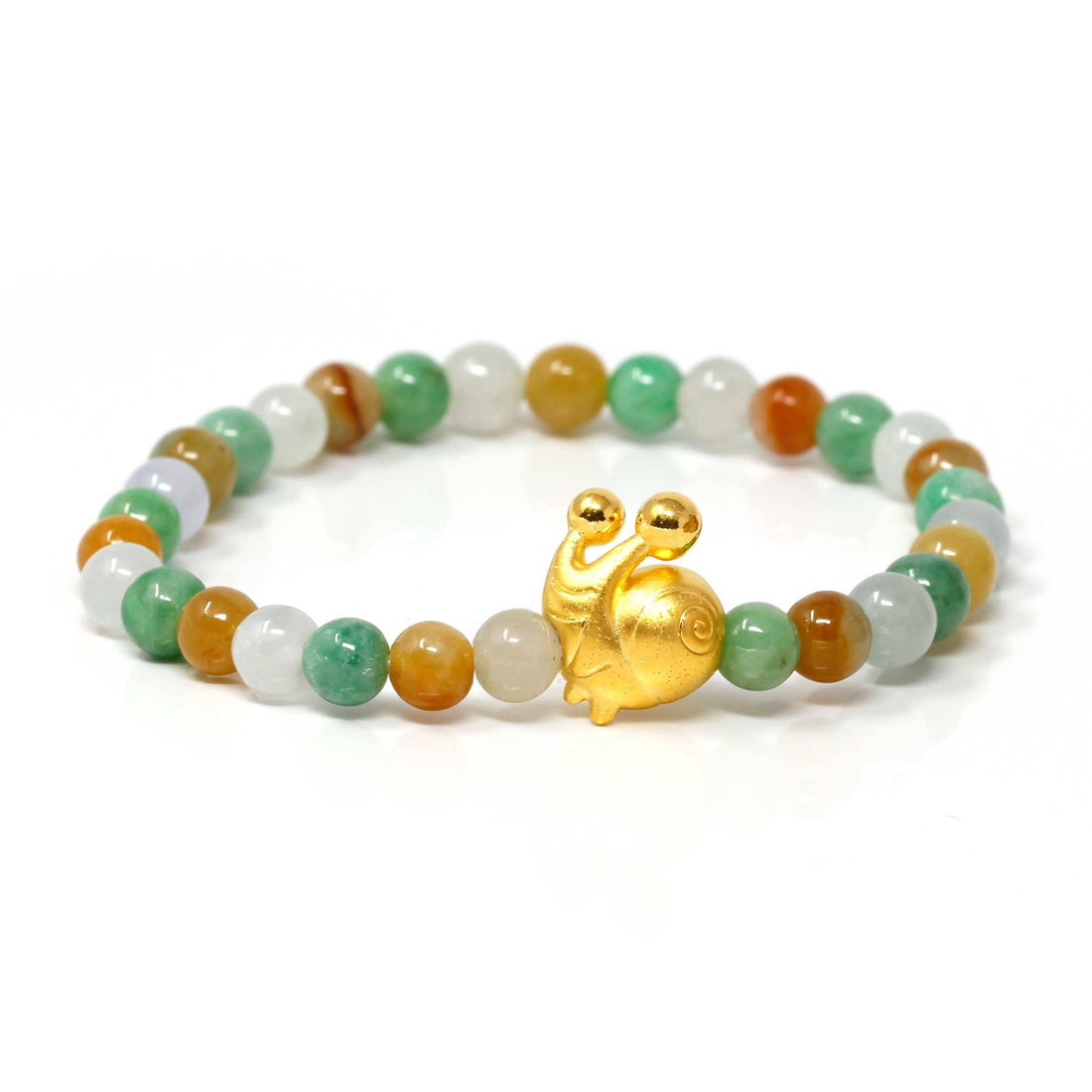 Baikalla Jewelry 24k Gold Jadeite Beads Bracelet Genuine High-quality Jade Jadeite Bracelet Bangle with 24k Yellow Gold Snail Charm Colorful  #427