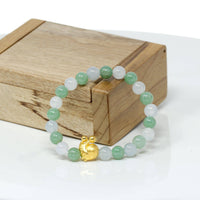 Baikalla Jewelry 24k Gold Jadeite Beads Bracelet XS 6 Inches Genuine High-quality Jade Jadeite Bracelet Bangle with 24k Yellow Gold Snail Charm #428