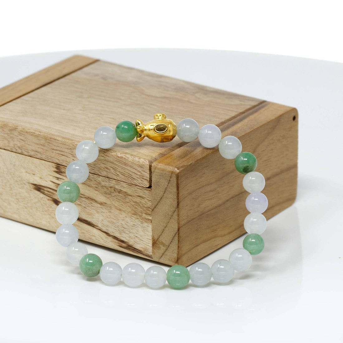 Baikalla Jewelry 24k Gold Jadeite Beads Bracelet Genuine High-quality Jade Jadeite Bracelet Bangle with 24k Yellow Gold Submarine Charm #404