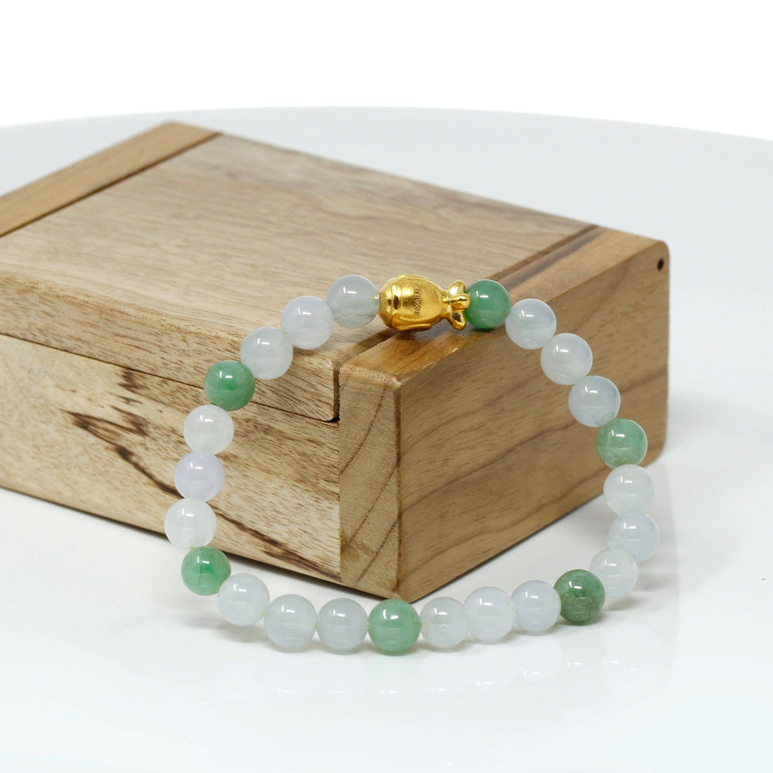 Baikalla Jewelry 24k Gold Jadeite Beads Bracelet XS 6 Inches Genuine High-quality Jade Jadeite Bracelet Bangle with 24k Yellow Gold Submarine Charm #404