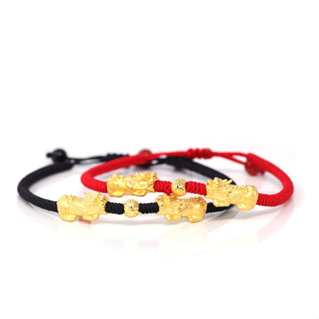 Baikalla Jewelry 24k Gold Jadeite Beads Bracelet A Pair 24k Yellow Gold PiXiu String Adjustable Bracelet