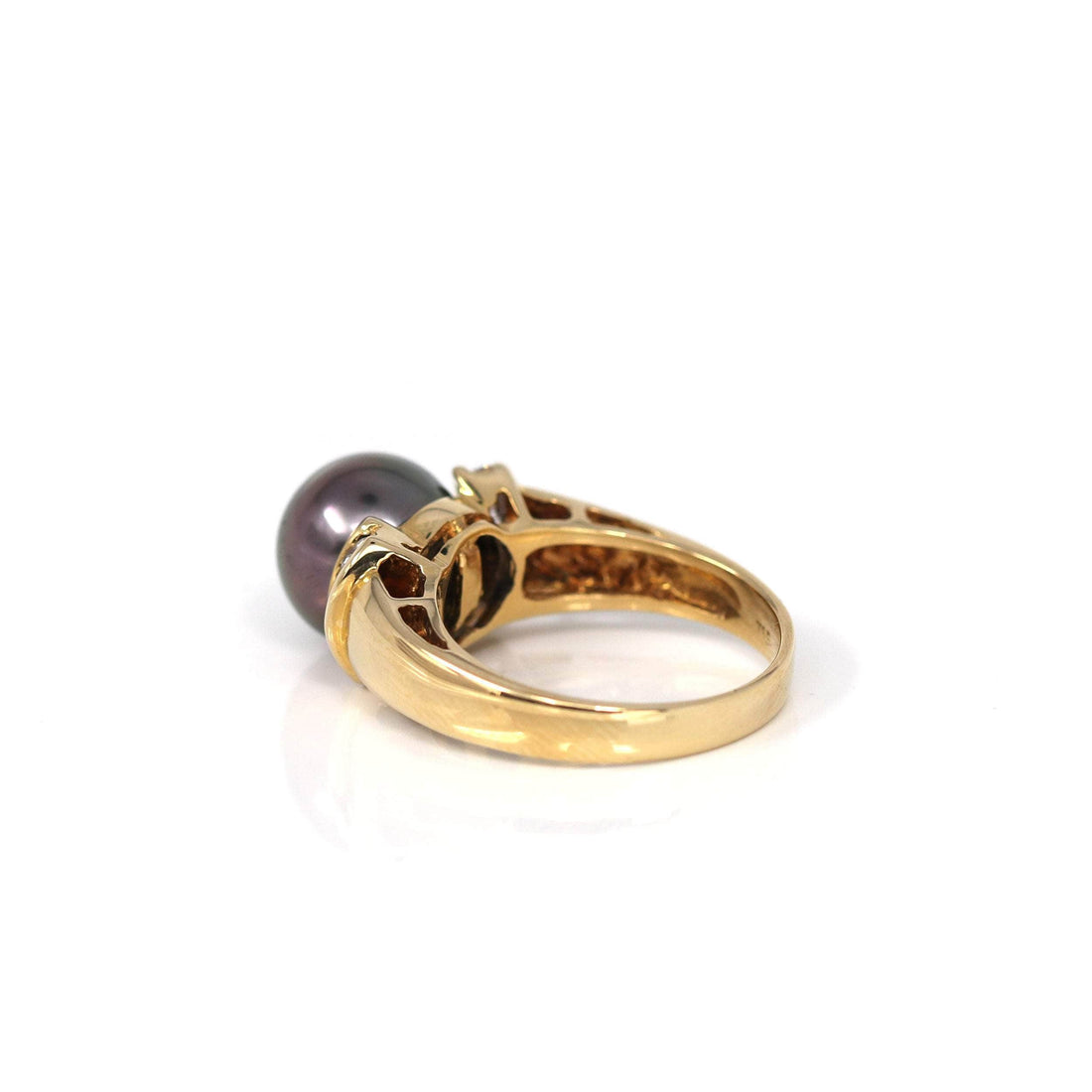 Baikalla Jewelry 18K Gold Tourmaline Ring 18k Yellow Gold Cultured Black Pearl Diamond Ring