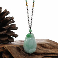 Baikalla Jewelry Jade Pendant Necklace Genuine Green Jadeite Jade Good Luck Ruyi Pendant Necklace With Real Jadeite Bead Necklace