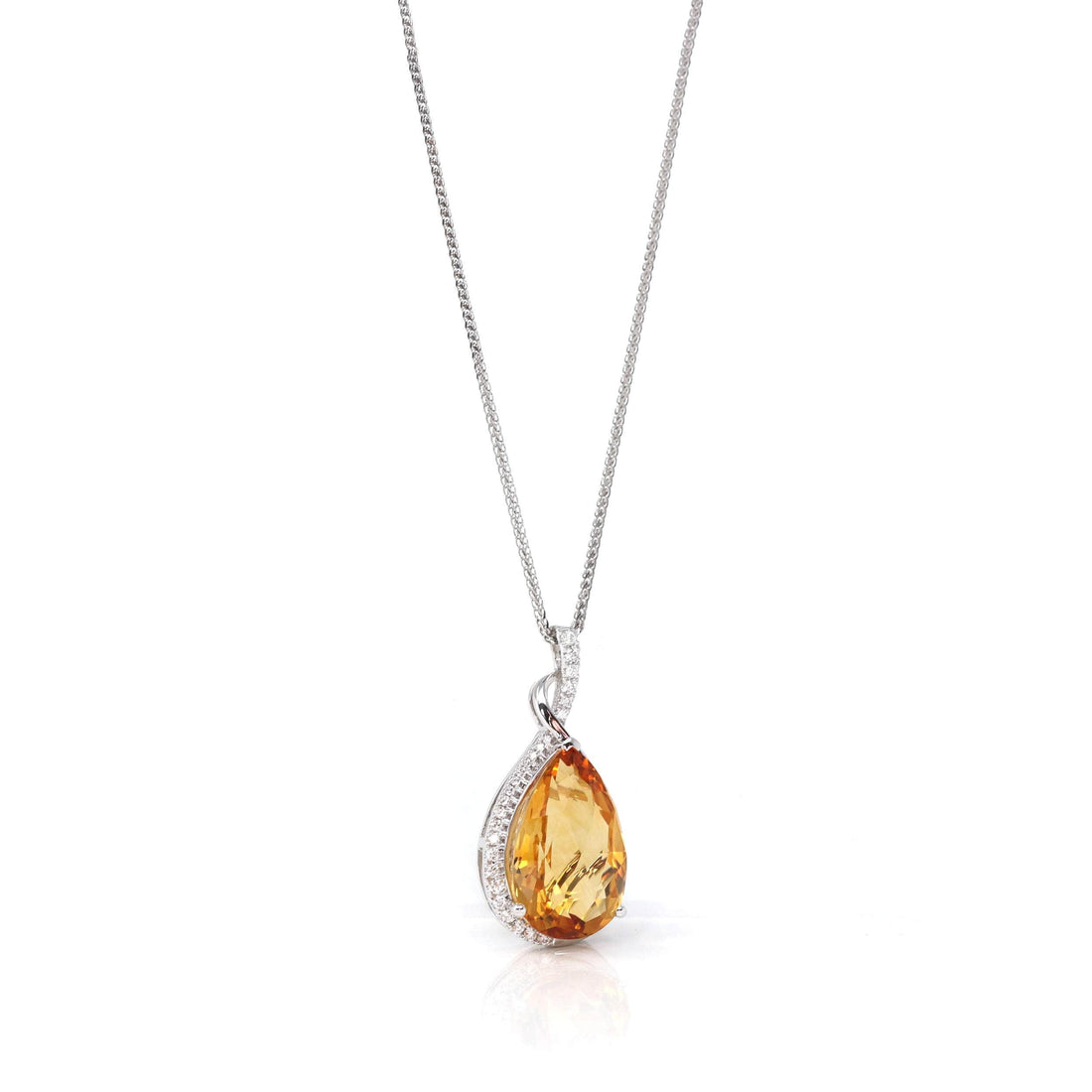 Baikalla Jewelry Gemstone Pendant Necklace 14k White Gold AAA Citrine Tear Drop Necklace with Diamonds