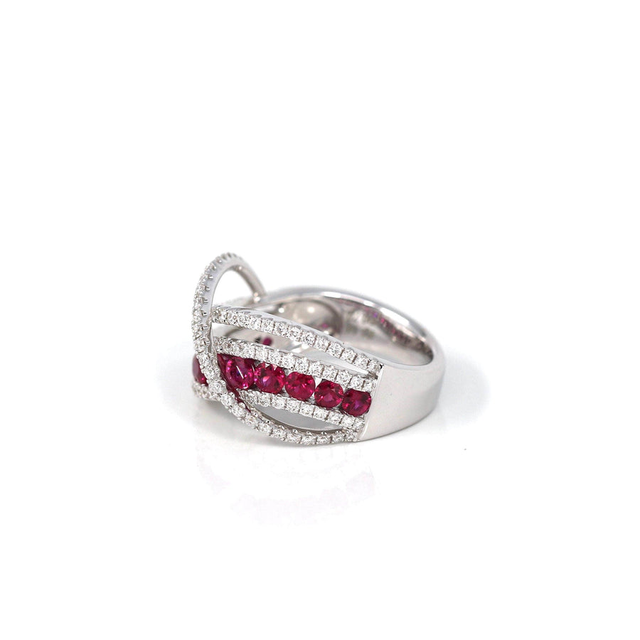 Baikalla Jewelry Gold Sapphire Ring 18k White Gold Natural Ruby Channel Set Fancy Ring with Diamonds