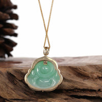 Baikalla Jewelry Gold Jade Buddha Baikalla™ "Laughing Buddha" 14k Gold Genuine Green Jadeite Jade with VS1 Diamonds
