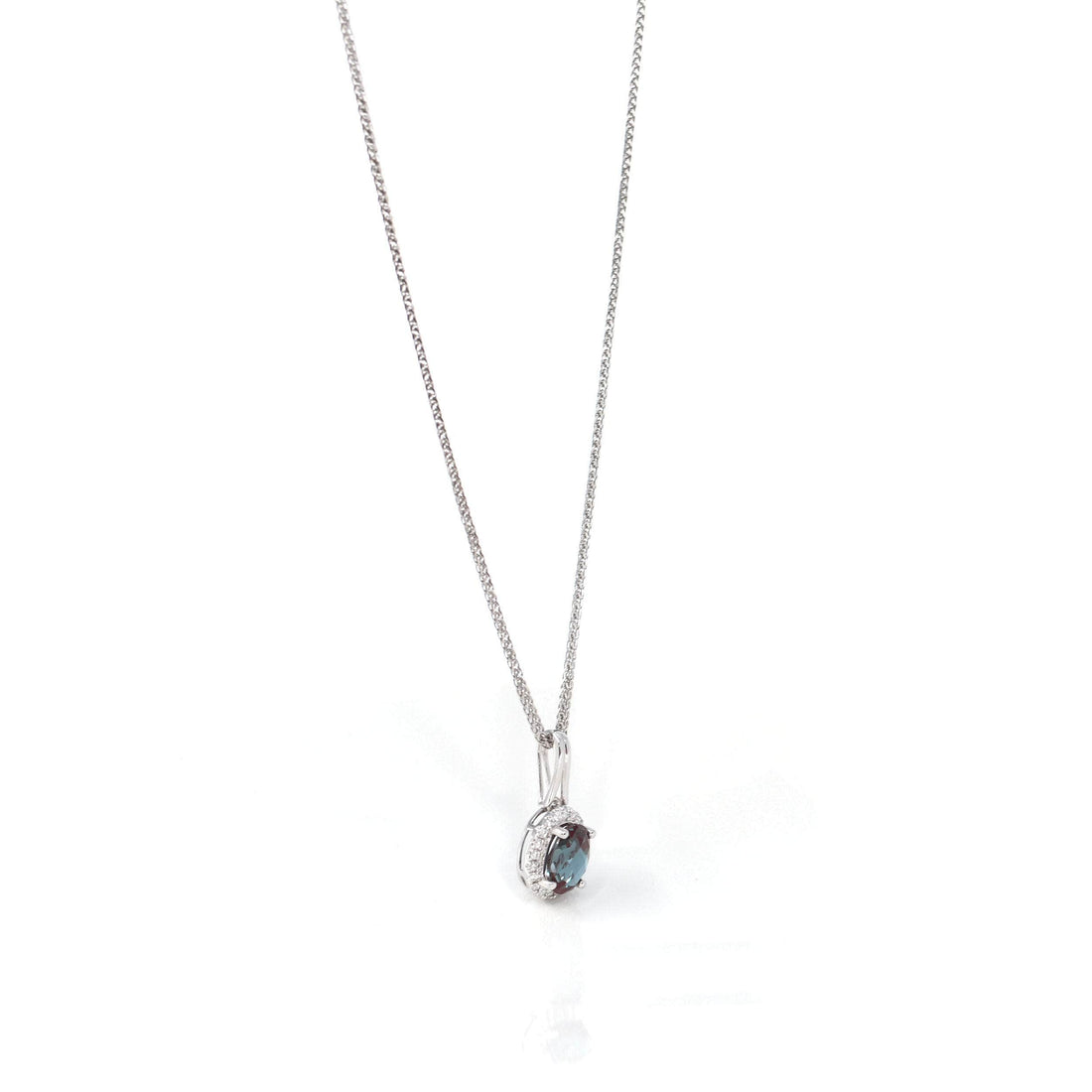 Baikalla Jewelry Gemstone Pendant Necklace 14k White Gold Lab Created Alexandrite Faceted Oval Prong Set Necklace With Diamonds