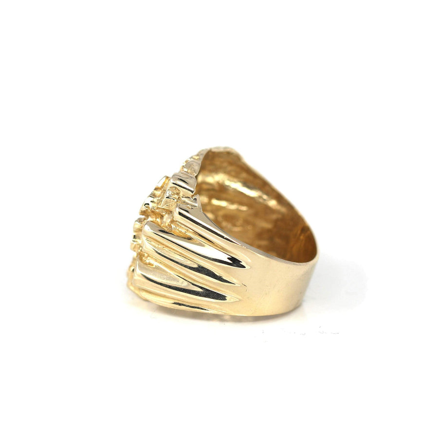 Baikalla Jewelry Gold Diamond Men's Ring 14k Solid Yellow Gold Nugget Men's Big Band Ring