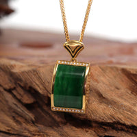 Baikalla Jewelry 18k Gold Jadeite Pendant 18k White Gold Genuine Burmese Jadeite Bamboo Pendant Necklace With Diamond