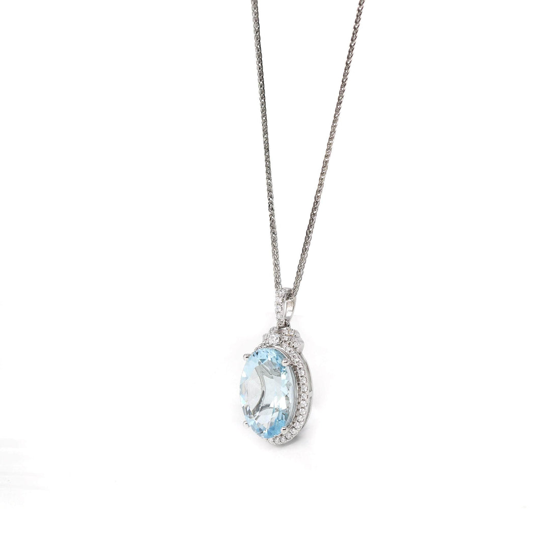Baikalla Jewelry Gold Aquamarine 14k White Gold Natural Oval Aquamarine Necklace With Diamond