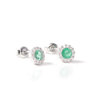 Baikalla Jewelry Gold Gemstone Earrings Baikalla™ 14k Classic White Gold Natural Emerald Earrings w/Diamond Halo