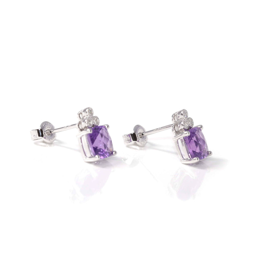 Baikalla Jewelry Gold Gemstone Earrings Purple Amethyst Stud Earrings Baikalla™ 14k White Gold Natural Amethyst Earrings W/ Diamonds