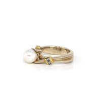 Baikalla Jewelry 18K Gold Tourmaline Ring 5 18k Yellow Gold Akoya Cultured White Pearl Diamond Ring