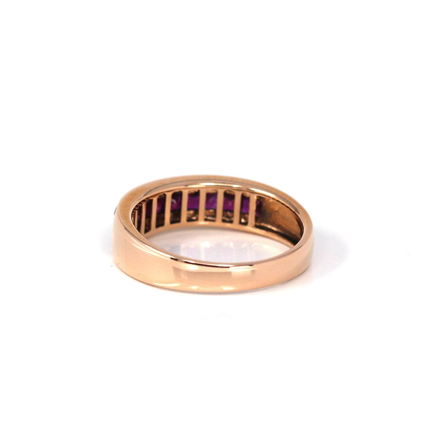 Baikalla Jewelry Gold Sapphire Ring 18k Rose Gold Natural Ruby Channel Set Band Ring with Diamonds