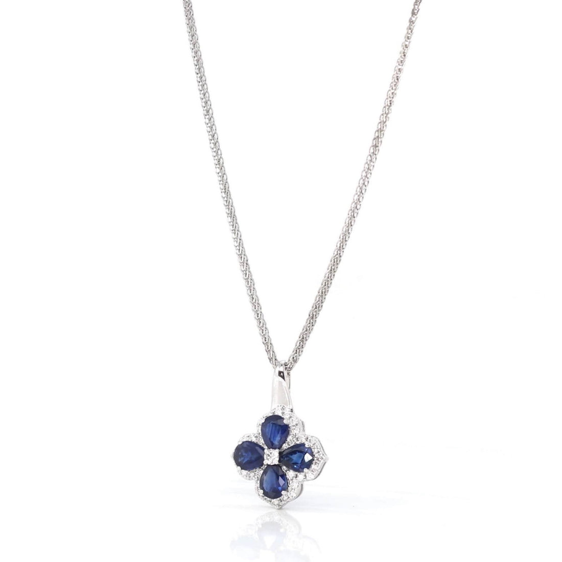 Baikalla Jewelry gemstone jewelry 18k White Gold Natural Blue Sapphire 4 Stone Necklace With Diamonds