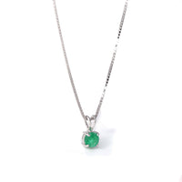 Baikalla Jewelry Gemstone Pendant Necklace Emerald Baikalla™ 14k White Gold Emerald Round 4 Prong Set Necklace With Diamond Halo