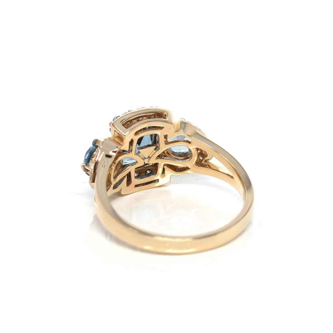 Baikalla Jewelry 14K Gold Tourmaline Ring 14k Yellow Gold 3 Stone Natural AAA 3ct Topaz Ring with 1/3 cttw Diamonds