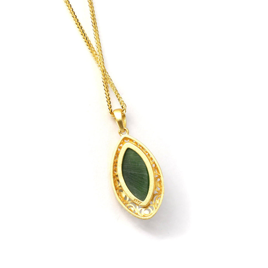 Baikalla Jewelry Jade Pendant Necklace Baikalla™ "Classic Marquise" Sterling Silver Nephrite Green Jade Classic Marquise Pendant Necklace