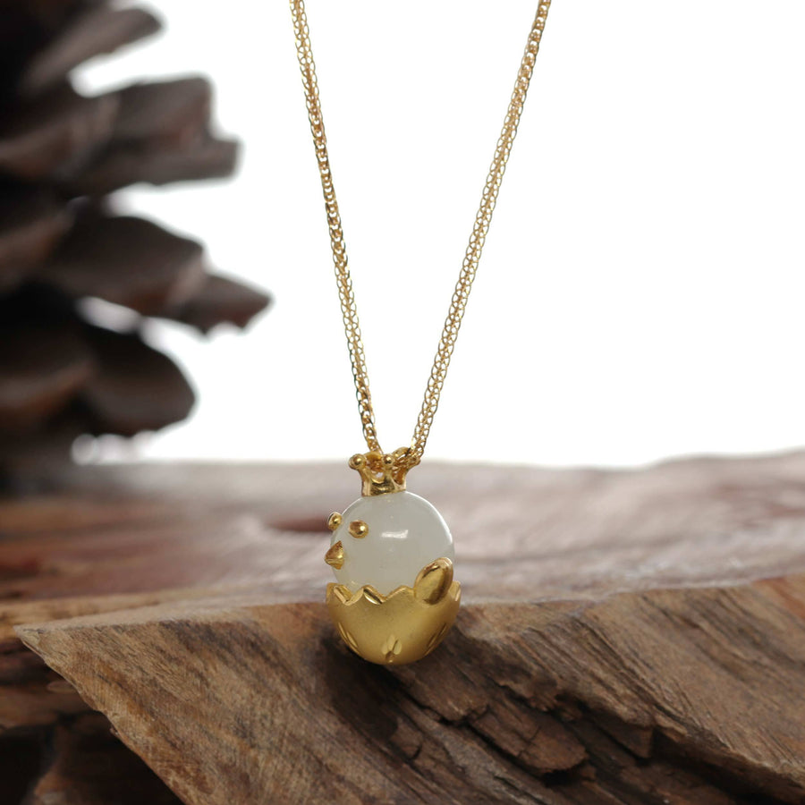 Baikalla Jewelry Gold Jade Necklace 24k Yellow Gold Genuine Nephrite White Jade Chicken Pendant Necklace