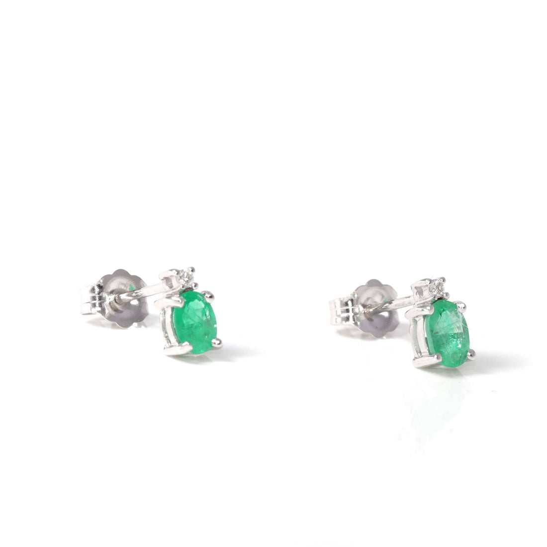 Baikalla Jewelry Gold Gemstone Earrings Baikalla™ 14k Classic White Gold Natural Emerald Dangle Earrings w/Diamonds
