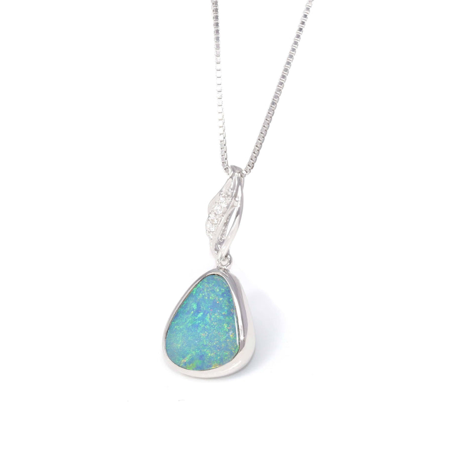 Baikalla Jewelry Gemstone Pendant Necklace Blue Opal Baikalla™ Sterling Silver Freeform Australian Light Blue Natural Opal Bezel Set Necklace