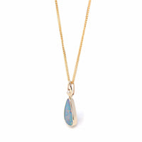 Baikalla Jewelry Gemstone Pendant Necklace Baikalla 14k Yellow Gold Freeform Australian Blue Opal Bezel Set Necklace