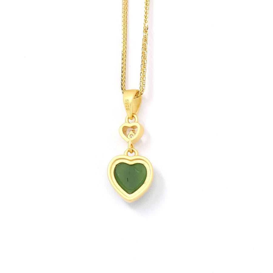 Baikalla Jewelry Jade Pendant Necklace Baikalla™ "Love Heart" Sterling Silver Green Jade Classic Love Pendant Necklace