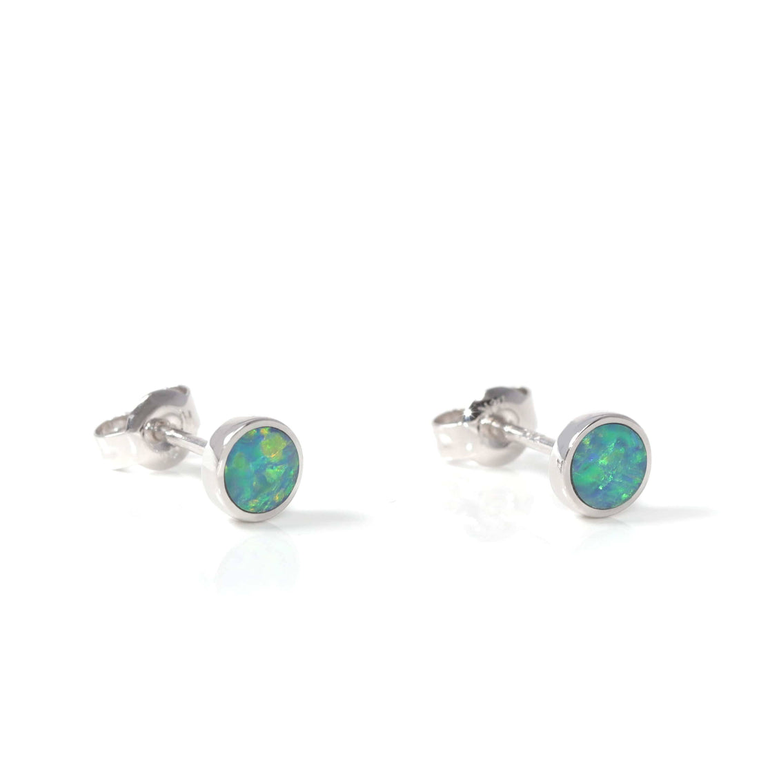 Baikalla Jewelry Gold Gemstone Earrings Baikalla™ 14k Natural Round Australian Blue Opal Bezel Set Earrings