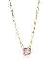 Baikalla Jewelry Gemstone Pendant Necklace 18k Yellow Gold AAA Royal Amethyst Emerald Cut Pendant Necklace With Diamonds