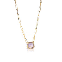 Baikalla Jewelry Gemstone Pendant Necklace 18k Yellow Gold AAA Royal Amethyst Emerald Cut Pendant Necklace With Diamonds
