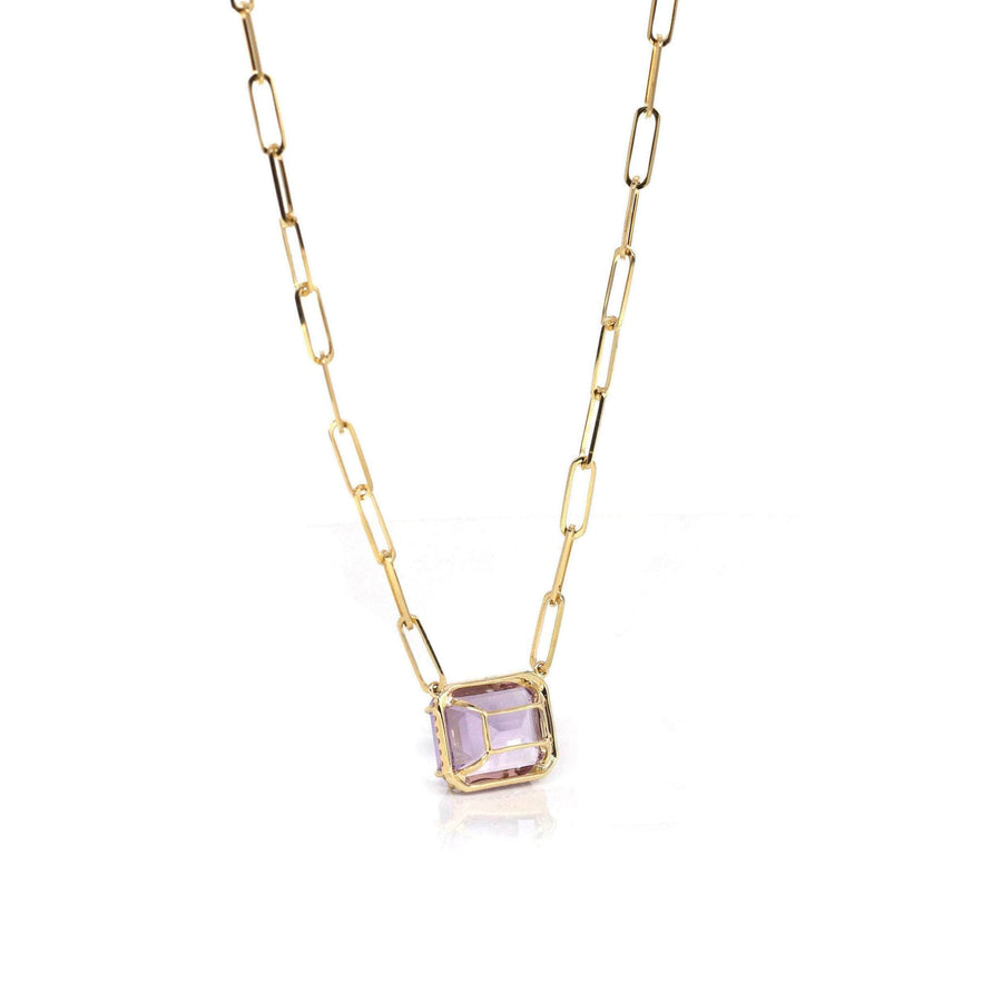 Baikalla Jewelry Gemstone Pendant Necklace 18k Yellow Gold AAA Royal Amethyst Emerald Cut Pendant Necklace With Diamonds