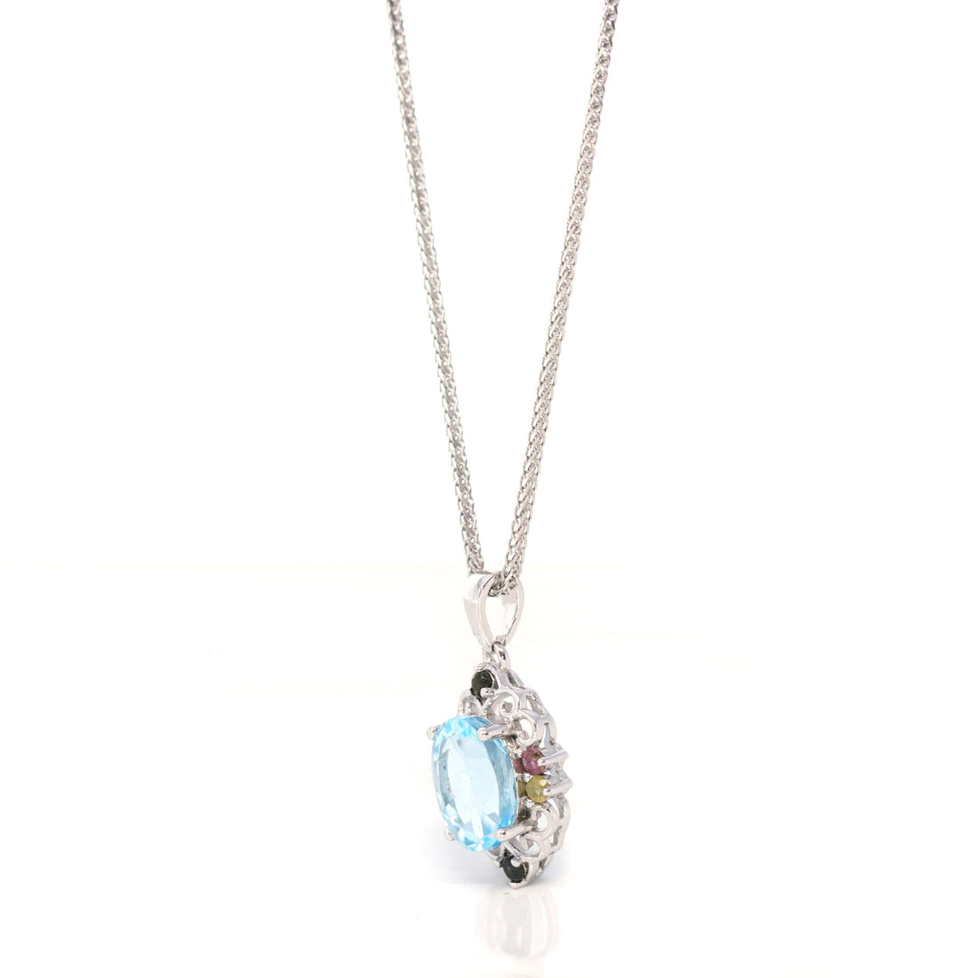 Baikalla Jewelry Topaz Necklace Sterling Silver Topaz Necklace With Tourmaline and Zircon Accent Stones