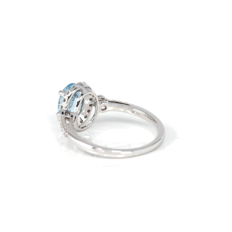 Baikalla Jewelry Gold Aquamarine Ring 14k White Gold Natural Oval Aquamarine Diamond Anniversary Ring