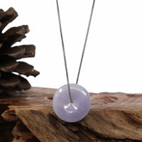 Baikalla Jewelry Jade Pendant Necklace "Good Luck Button" Necklace Lavender Jadeite Jade Lucky Ping An Kou Necklace
