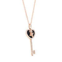 Baikalla Jewelry Gold Jade Necklace Baikalla™ 18k Rose Gold Black Jade Heart Key Necklace With CZ