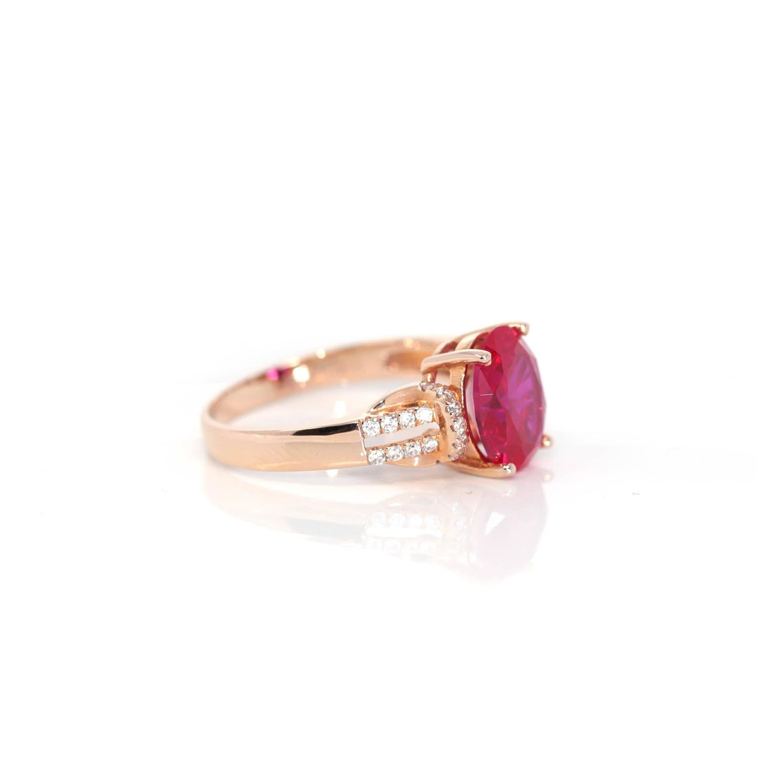 Baikalla Jewelry Gold Sapphire Ring 18k Rose Gold Lab-Created Ruby Ring With CZ